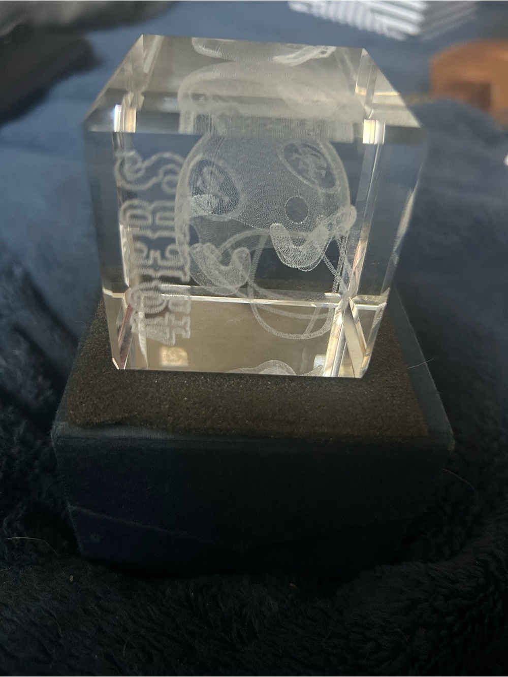 Clear Crystal Cube Desk Accent - 49er helmet
